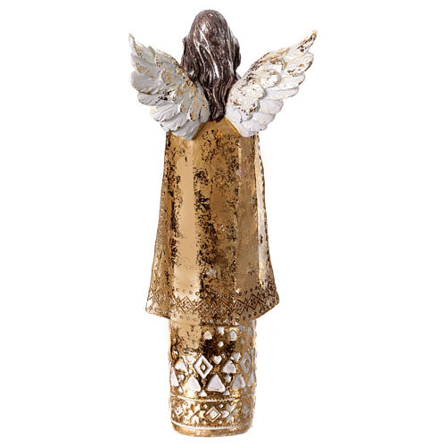 Golden stylised angel with trumpet, resin, 9 in 5