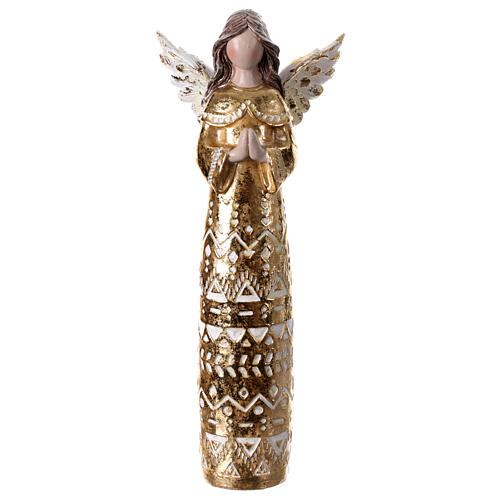 Golden angel praying, geometric pattern, resin, 12 in 1