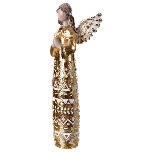 Golden angel praying, geometric pattern, resin, 12 in 3