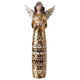 Golden praying angel with geometric motifs in stylized resin 30 cm