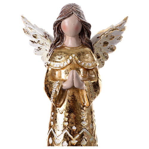 Golden praying angel with geometric motifs in stylized resin 30 cm 2