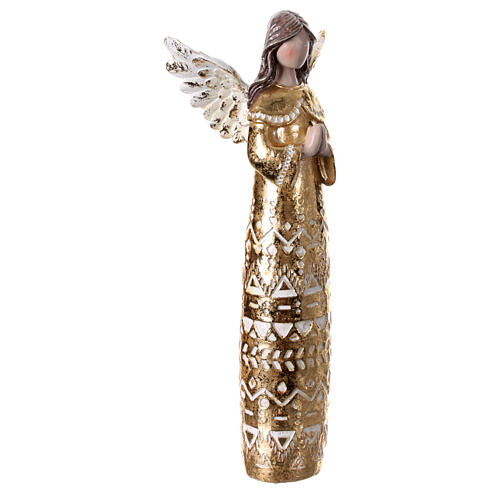 Golden praying angel with geometric motifs in stylized resin 30 cm 4