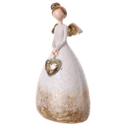 Angel with bun, white and gold with glitter, resin, 9 in 2