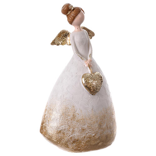 Angel with bun, white and gold with glitter, resin, 9 in 3