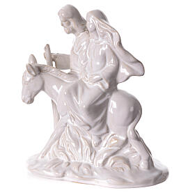 Sainte Famille avec âne statue porcelaine blanc vieilli 15x15x10 cm