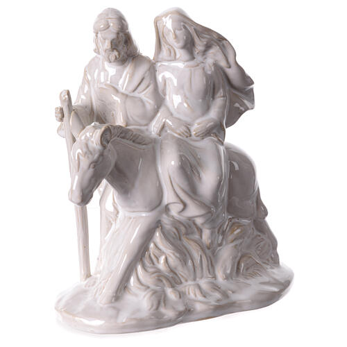 Sainte Famille avec âne statue porcelaine blanc vieilli 15x15x10 cm 1