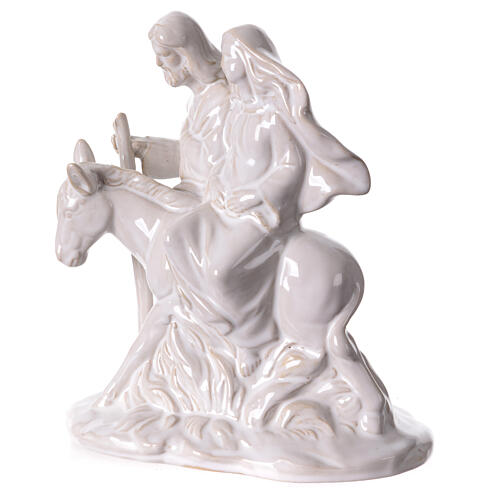 Sainte Famille avec âne statue porcelaine blanc vieilli 15x15x10 cm 2