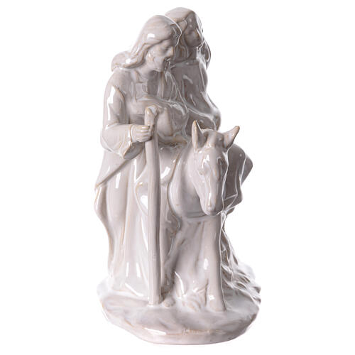 Sainte Famille avec âne statue porcelaine blanc vieilli 15x15x10 cm 3