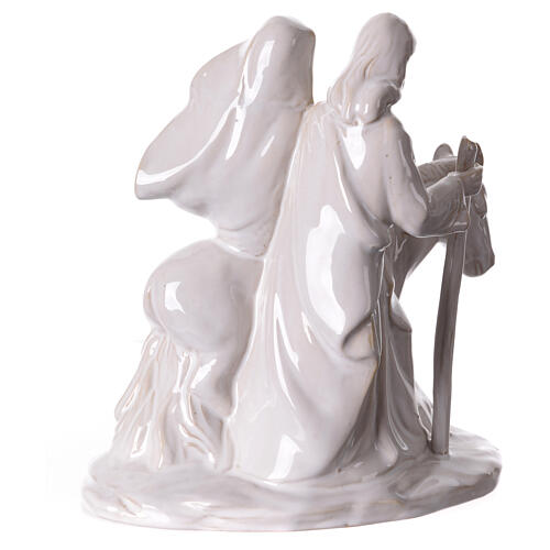 Sainte Famille avec âne statue porcelaine blanc vieilli 15x15x10 cm 4