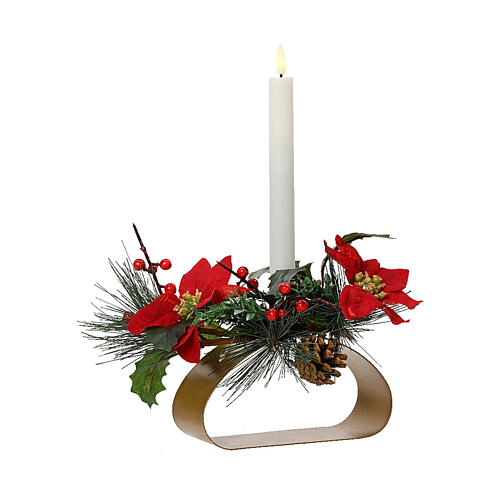 Candle holder with LED candle and Poinsettia flowers 1