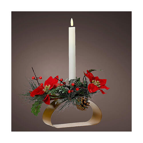 Castiçal de Natal com vela LED e poinsétia 24 cm 3