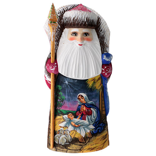 Slavic Santa Claus with Virgin and Child, carved wood, 7 in 1