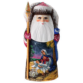 Grandfather Frost with Virgin Mary Jesus picture in carved wood 18 cm