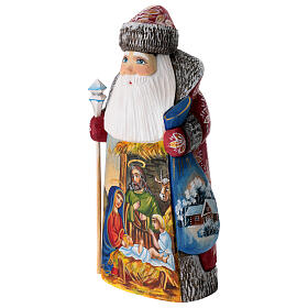 Russian Santa Claus with Nativity Scene, wooden statue, 8 in