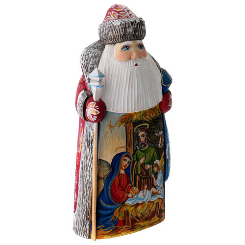 Russian Santa Claus with Nativity Scene, wooden statue, 8 in 3