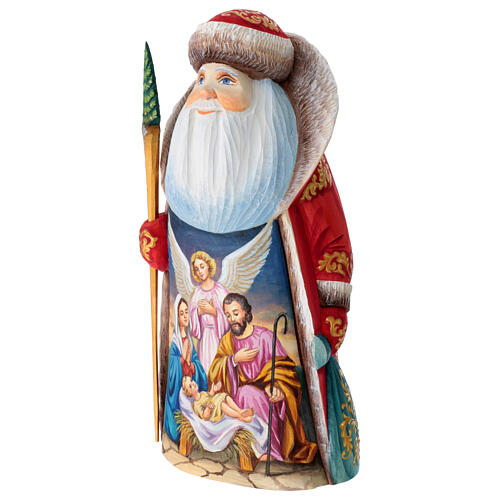 Carved Ded Moroz with Holy Family and angel, 9.5 in 2