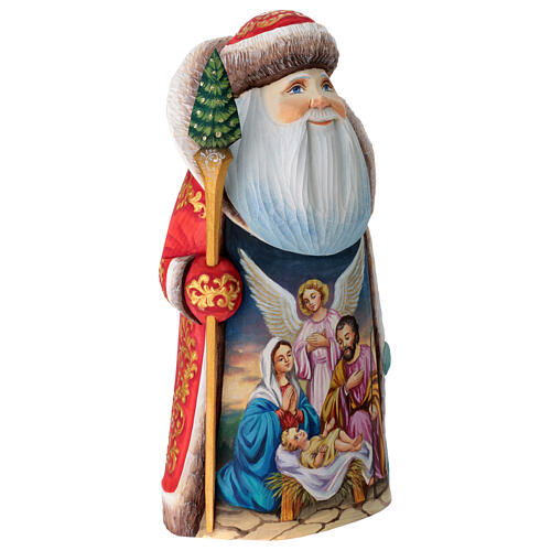 Carved Ded Moroz with Holy Family and angel, 9.5 in 3