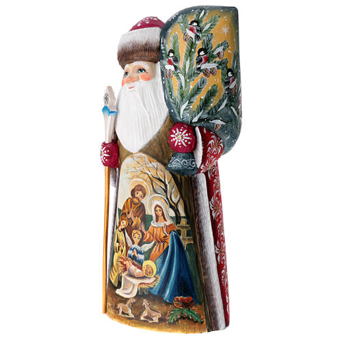 Santa Claus with Nativity Scene, Russian wooden statue, 10 in 2