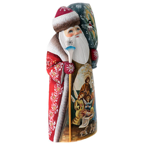 Santa Claus with Nativity Scene, Russian wooden statue, 10 in 3