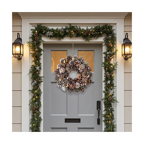 Christmas wreath with silver pinecones and berries, diam. 13 in 2