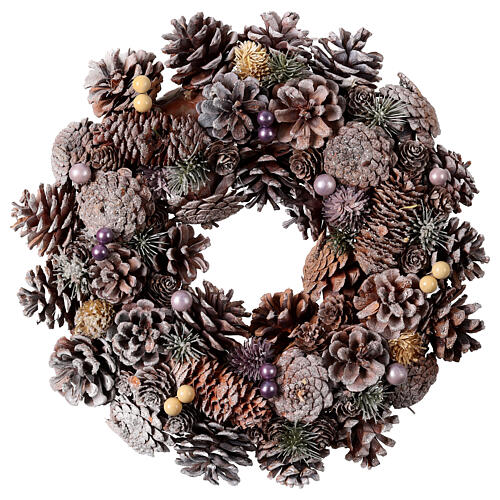 Ghirlanda natalizia diametro 35 cm bacche e pigne argento 1