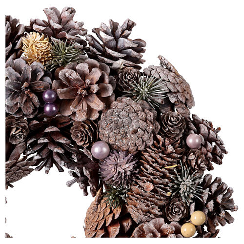Ghirlanda natalizia diametro 35 cm bacche e pigne argento 3