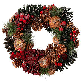 Christmas wreath with pinecones and berries, 14 in