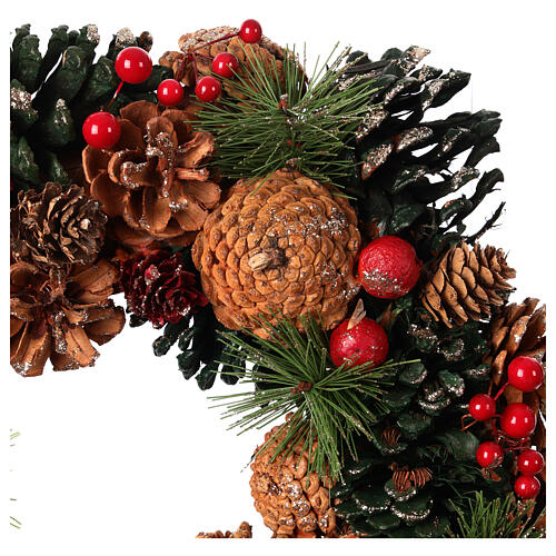 Couronne de Noël pommes de pin et baies diamètre 35 cm 2