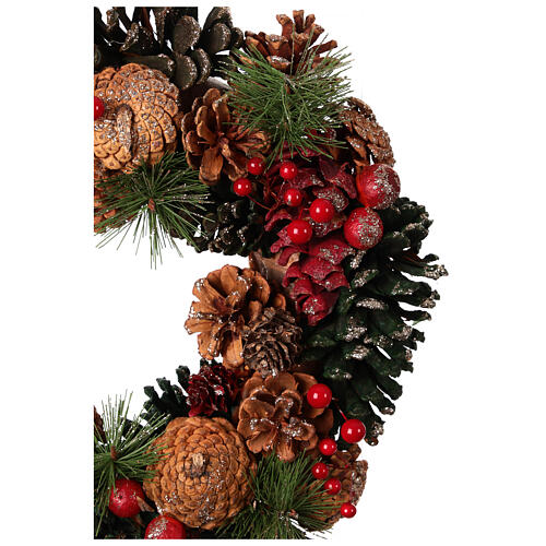 Couronne de Noël pommes de pin et baies diamètre 35 cm 4