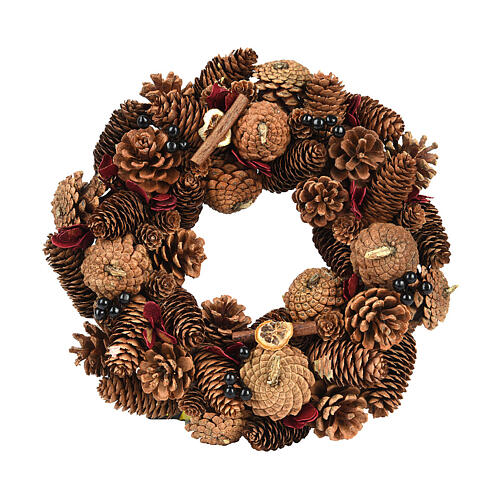 Christmas wreath with glitter pine cones berries 35 cm diameter 1