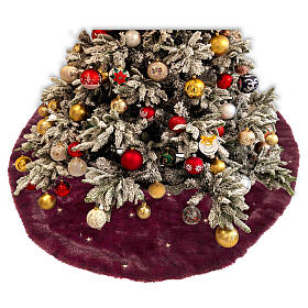 Cache-pied sapin de Noël bordeaux broderies étoiles 90 cm