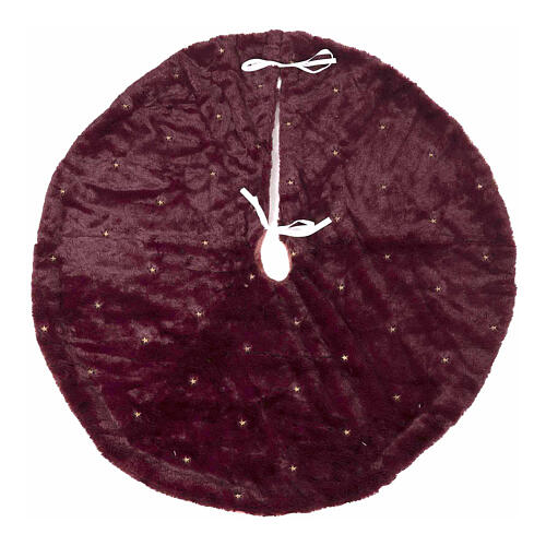 Cache-pied sapin de Noël bordeaux broderies étoiles 90 cm 1