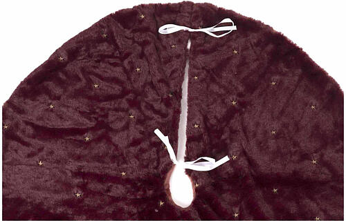 Cache-pied sapin de Noël bordeaux broderies étoiles 90 cm 4