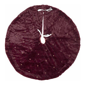 Burgundy Christmas Tree Skirt with Star Embroidery 90 cm