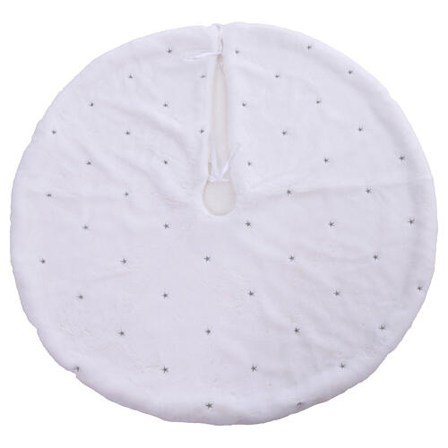 Copribase albero di Natale bianco ricami stelle argento 90 cm  1
