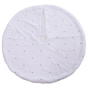 White Christmas tree skirt cover with silver star embroidery 90 cm