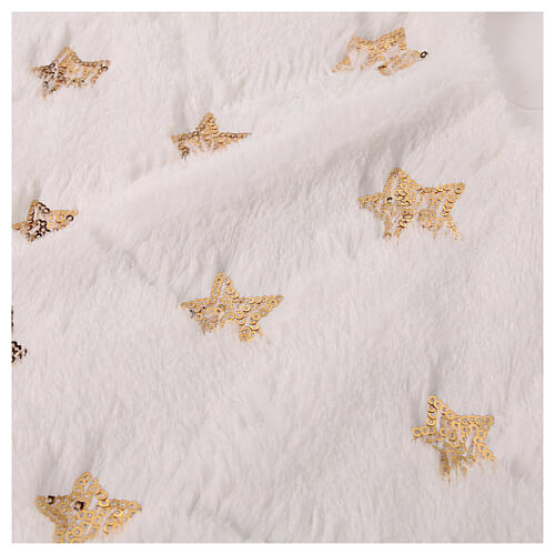 Saia para base de árvore de Natal em poliéster branco com bordados dourados de estrelas 85 cm 3