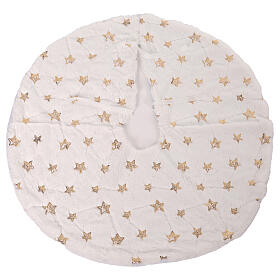 Christmas tree skirt cover with gold star embroidery white polyester, 85 cm