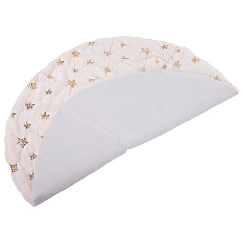 Christmas tree skirt cover with gold star embroidery white polyester, 85 cm 4
