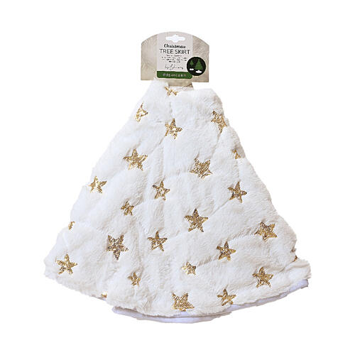 Christmas tree skirt cover with gold star embroidery white polyester, 85 cm 5