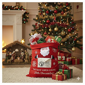 Geschenkesack mit Weihnachtsmann-Motiv, Polyester rot, 65×50 cm