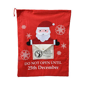 Bag for Christmas presents, red polyester with Santa Claus, 26x20 in