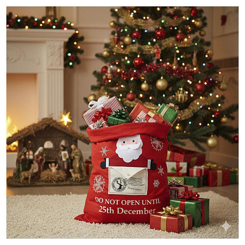 Sacco porta regali poliestere rosso Babbo Natale 65x50 2
