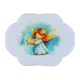 Shaped magnetic souvenir of porcelain resin with an angel, 2.5x1.8 in