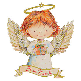 Christmas tree decoration: angel holding a gift, 6x6.5 in