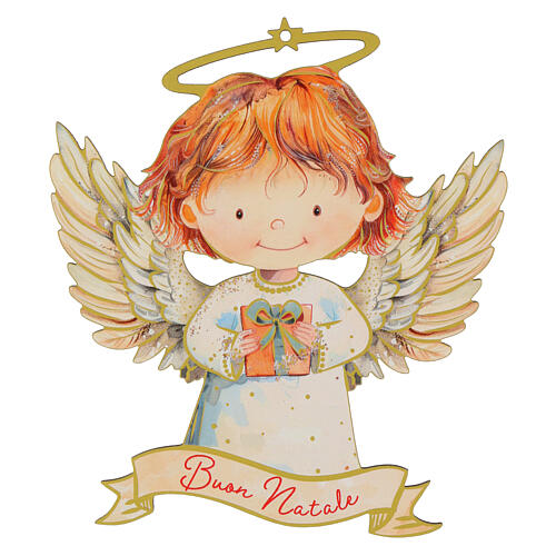 Decorazione natalizia albero angioletto tiene dono tra le mani 16x14 cm 1