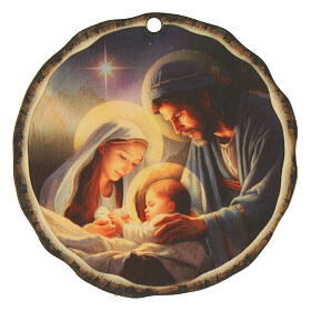 Christmas tree decoration, Nativity printed on wood, 3.5x3.5 in