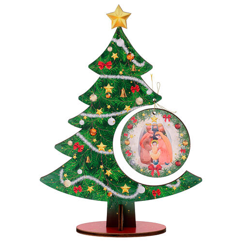 Weihnachtsbaum doppelseitig mit Darstellung der Geburt Christi, steckbar, Pappelholz, 22 × 31 cm 2