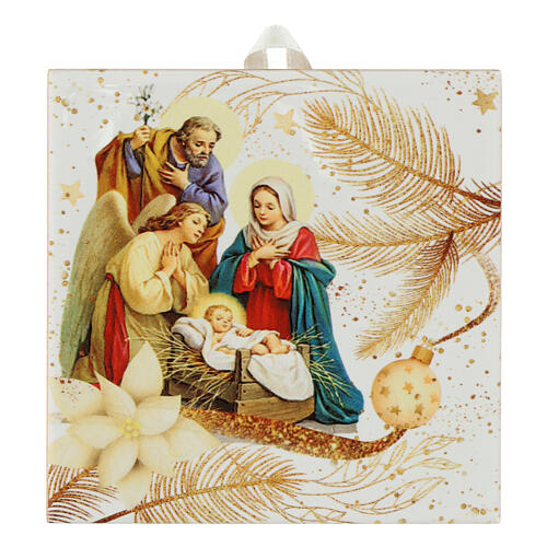 Tile with Holy Family image, 4x4 in, satin hook 1