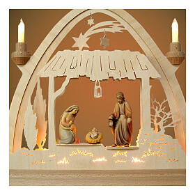 Arco navideño madera Val Gardena natural Natividad 40x40 cm LED